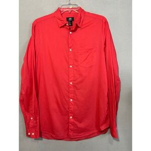 H&M Relaxed Fit Red Long‎ Sleeve Button Down Shirt Men's Small Lightweight